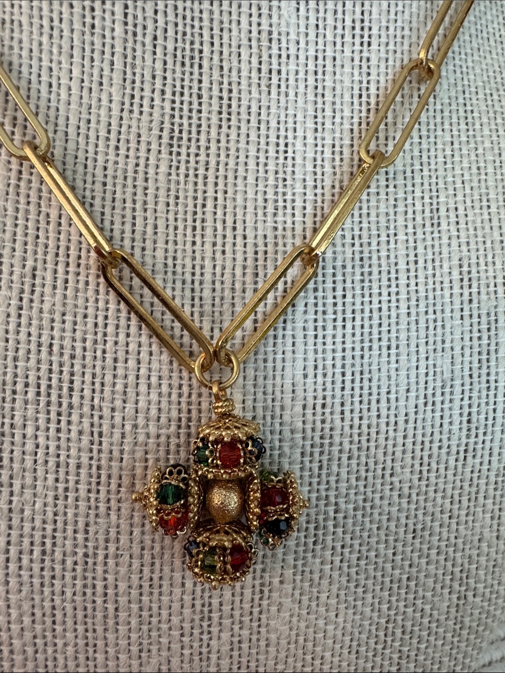 Gold Cross Pendant Necklace with Multicolor Accents - Women Jewelry